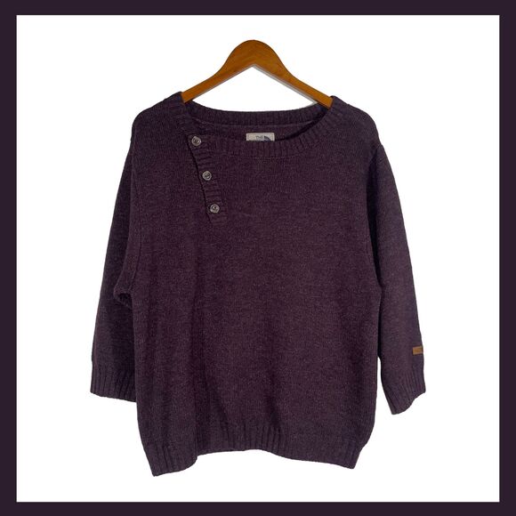 The North Face Women’s Purple Wool Blend Sweater Size XL Button Boat Neck - Picture 1 of 11